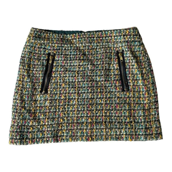 J. Crew Factory Tweed Gold Zip Mini Skirt Size 4 Preppy - Picture 1 of 8